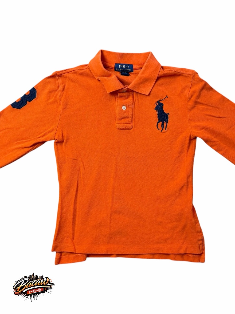 Polo by Ralph Lauren Boys‎ Bright Orange Long-Sleeve #3 Polo with Navy Pony
